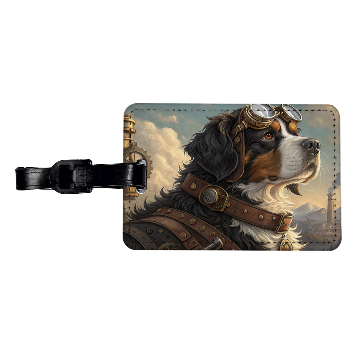 Bernese Mountain Dog Steampunk Travel Faux Leather Luggage Tag