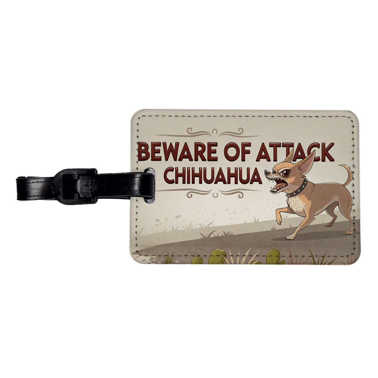Beware Of Attack Chihuahua Dog Funny Travel Faux Leather Luggage Tag