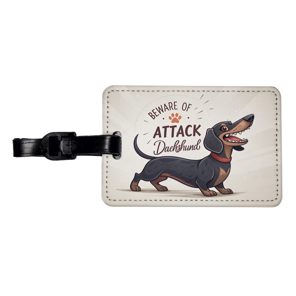 Beware Of Attack Dachshund Dog Funny Travel Faux Leather Luggage Tag