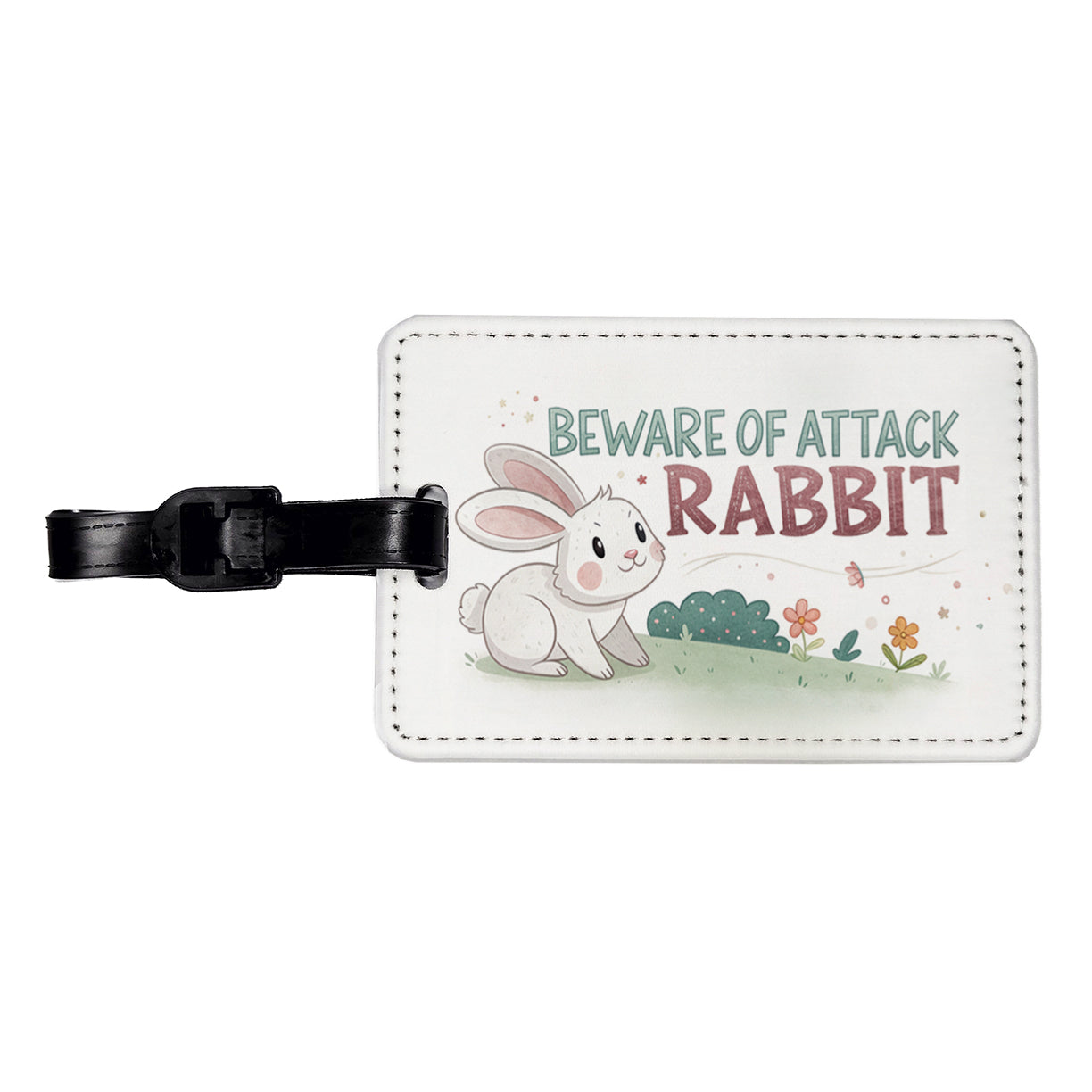 Beware Of Attack Rabbit Funny Travel Faux Leather Luggage Tag