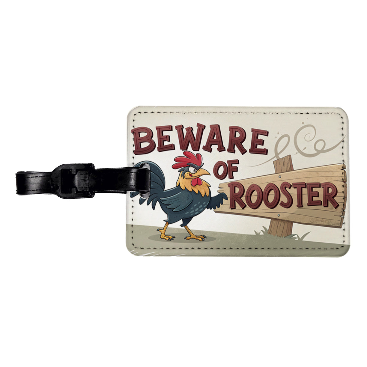 Beware Of Rooster Funny Travel Faux Leather Luggage Tag