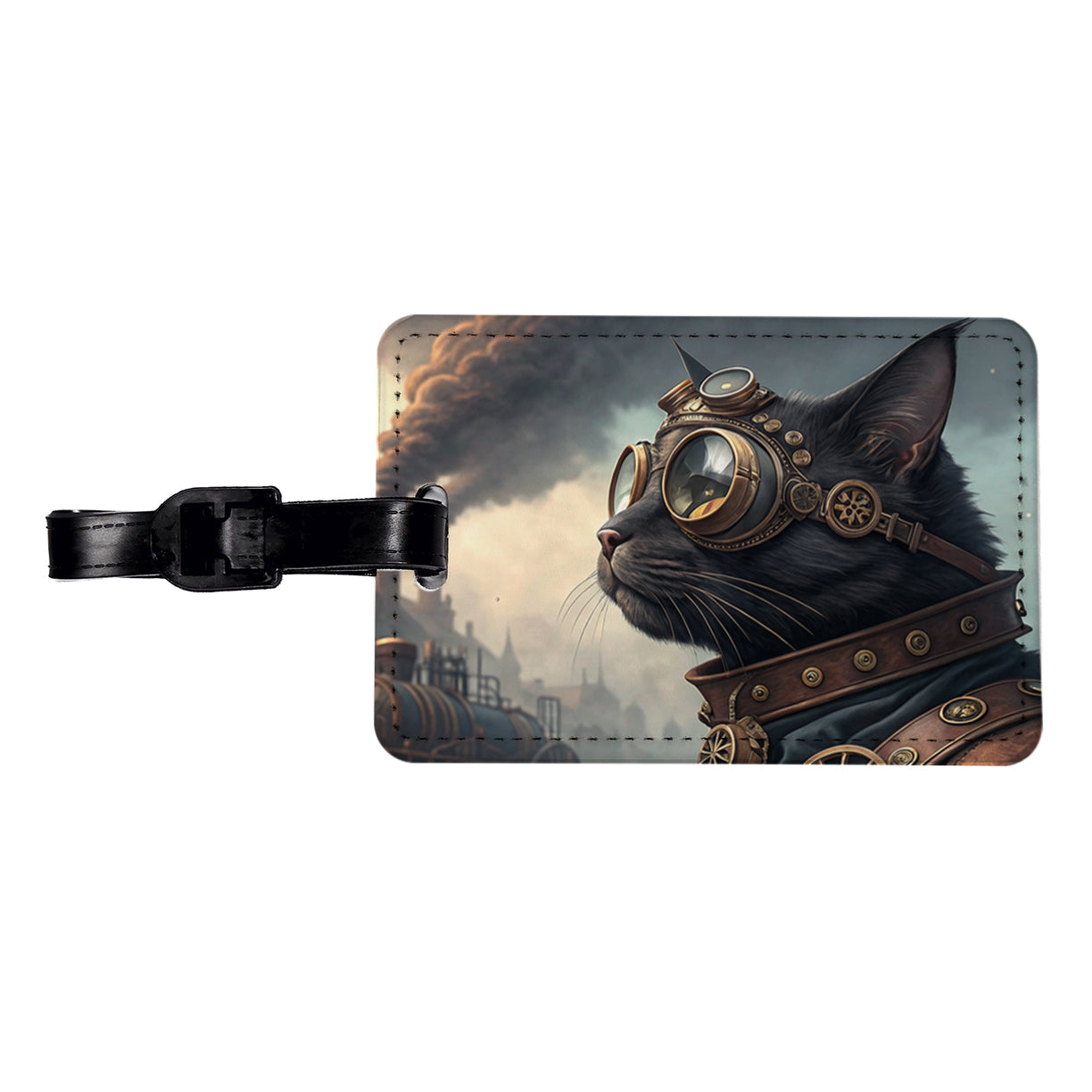 Black Cat Steampunk Travel Faux Leather Luggage Tag