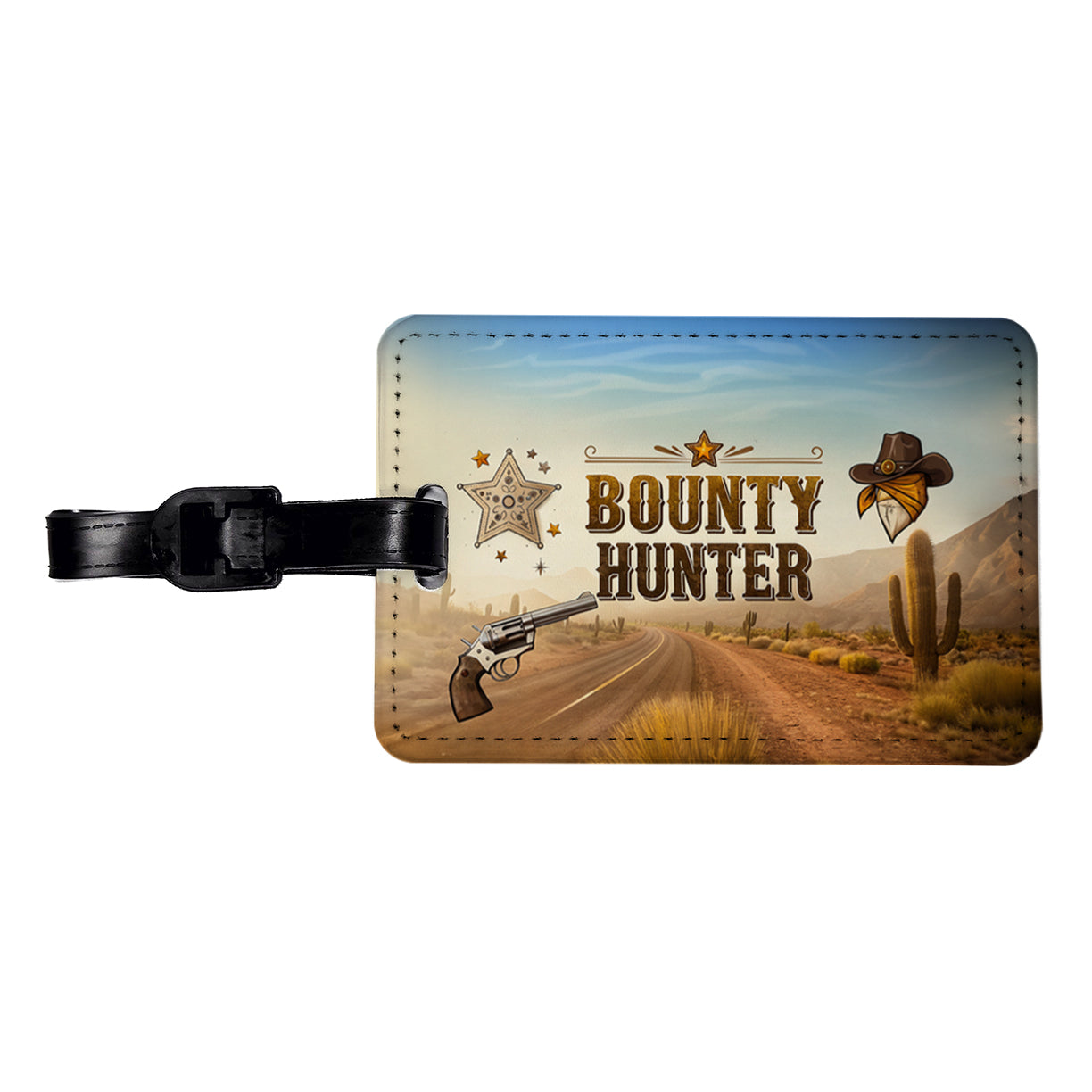 Bounty Hunter Western Cowboy Travel Faux Leather Luggage Tag