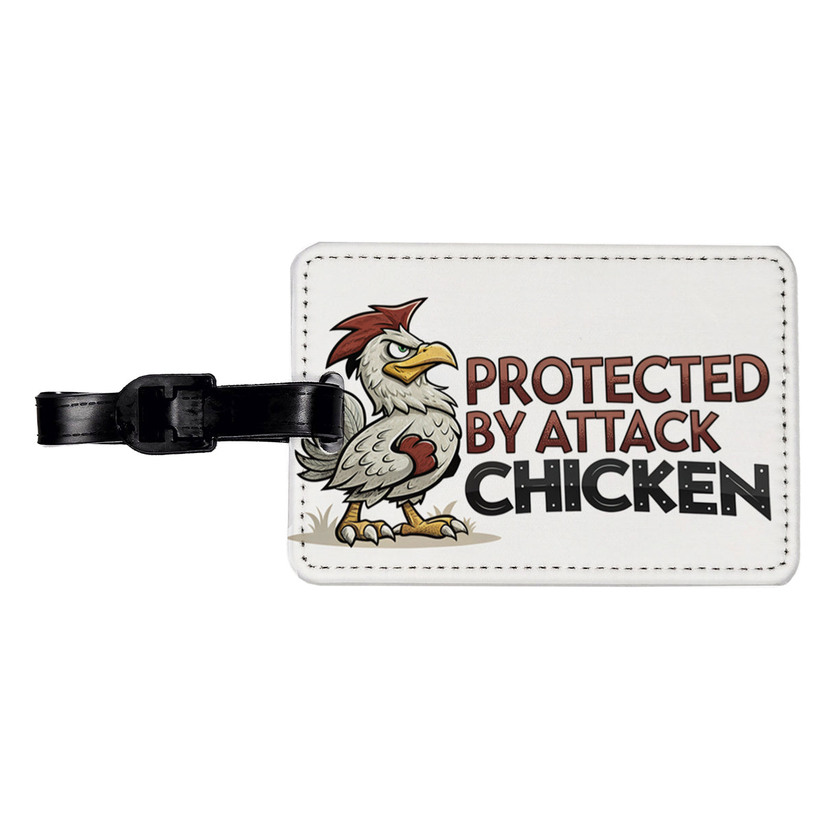 Protected By Attack Chicken Funny Travel Faux Leather Luggage Tag