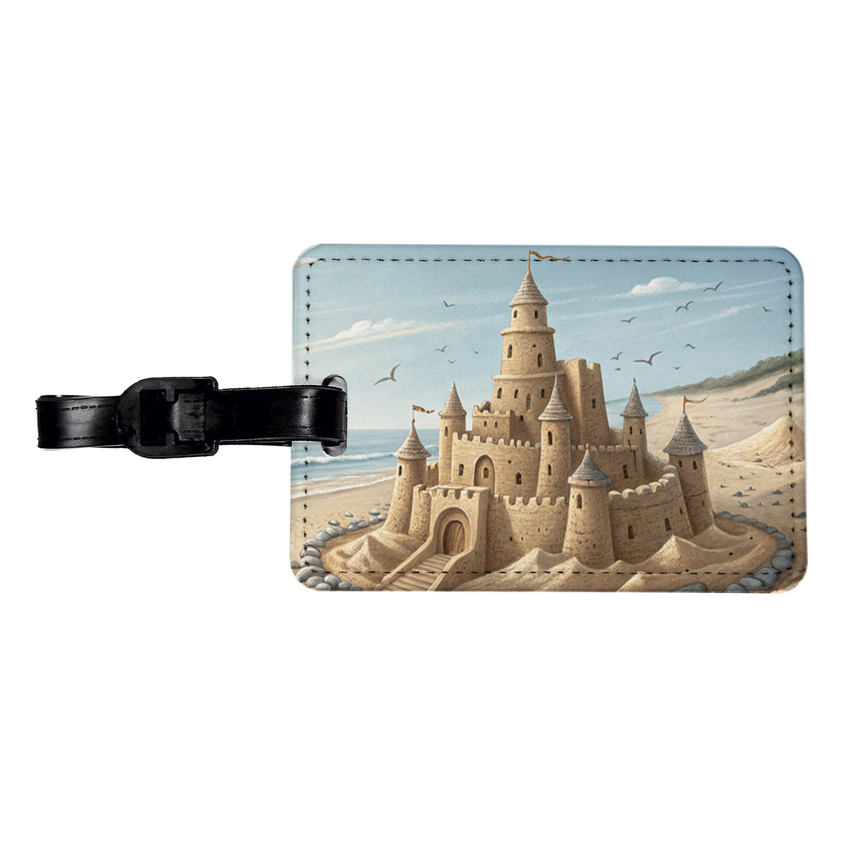 Sandcastle On Beach Travel Faux Leather Luggage Tag