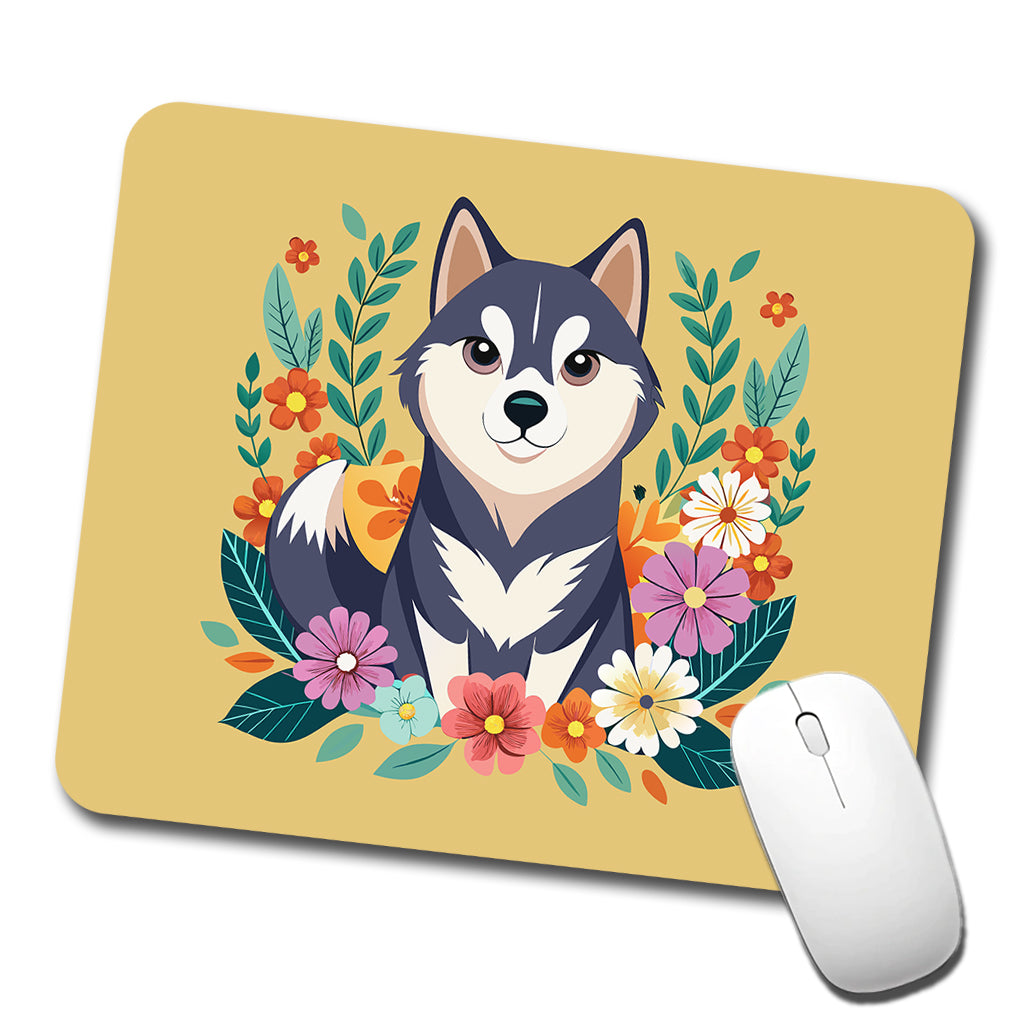 Alaskan Klee Kai Dog Floral Flowers Low Profile Mouse Pad Mat