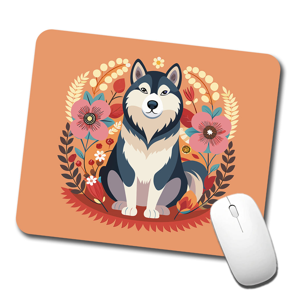 Alaskan Malamute Dog Floral Flowers Low Profile Mouse Pad Mat