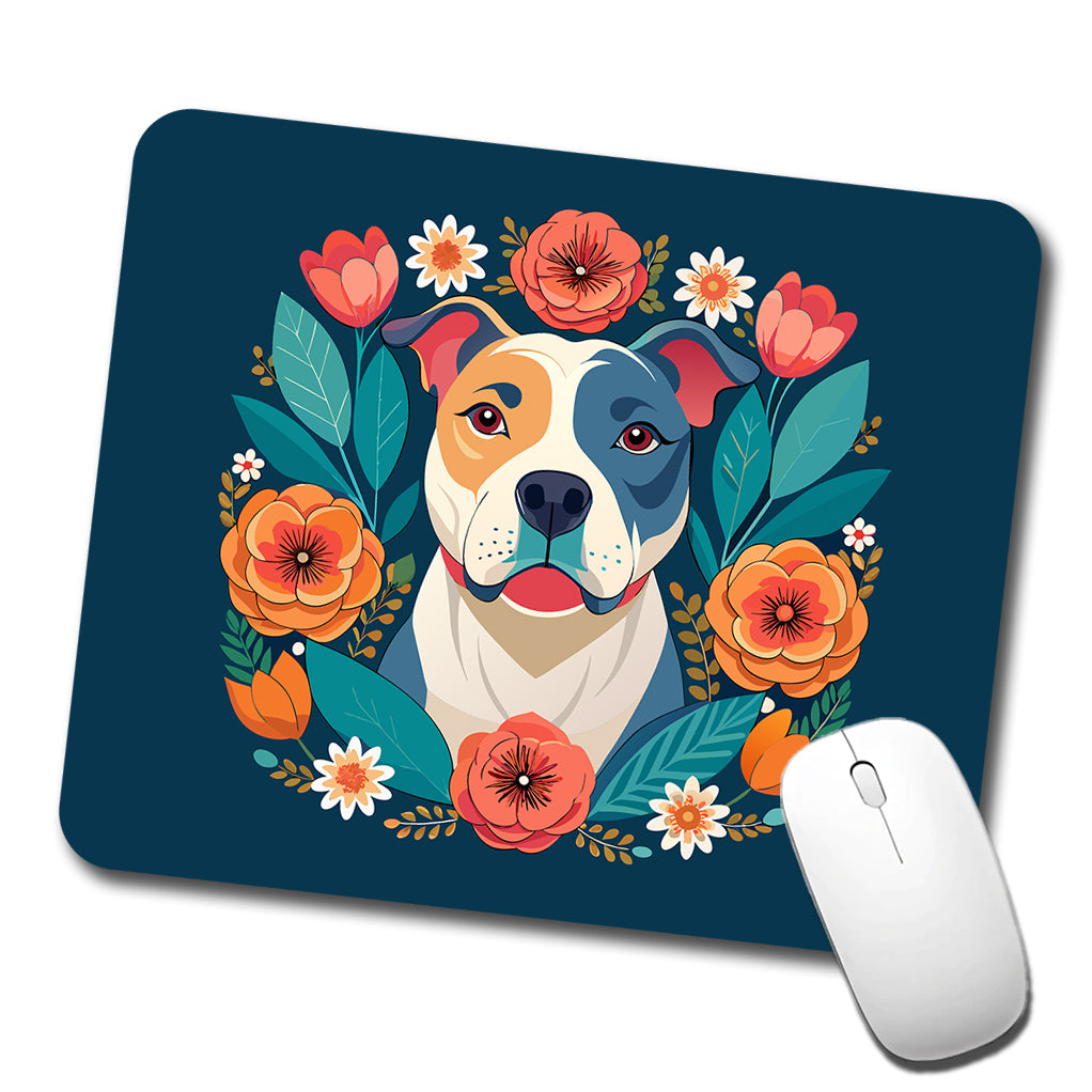 American Bulldog Dog Floral Flowers Low Profile Mouse Pad Mat
