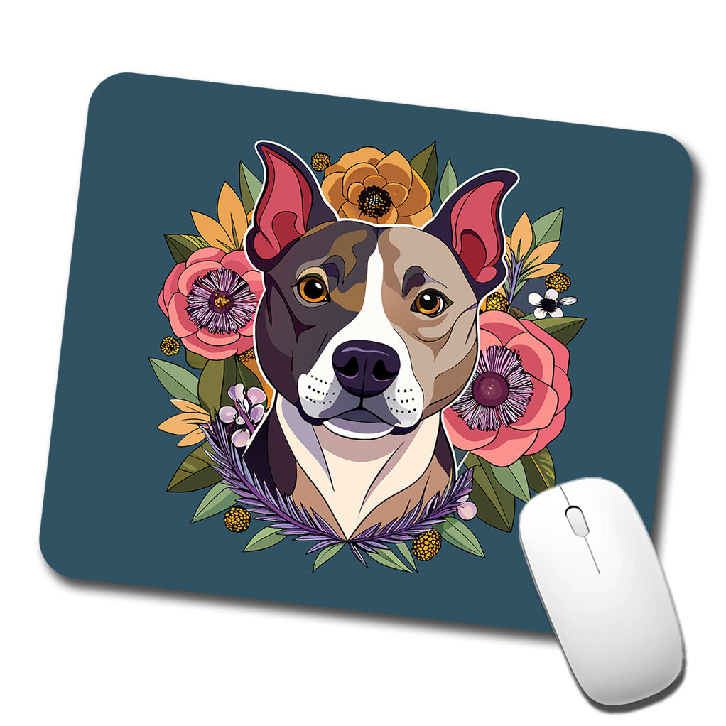 American Staffordshire Terrier Dog Floral Flowers Low Profile Mouse Pad Mat