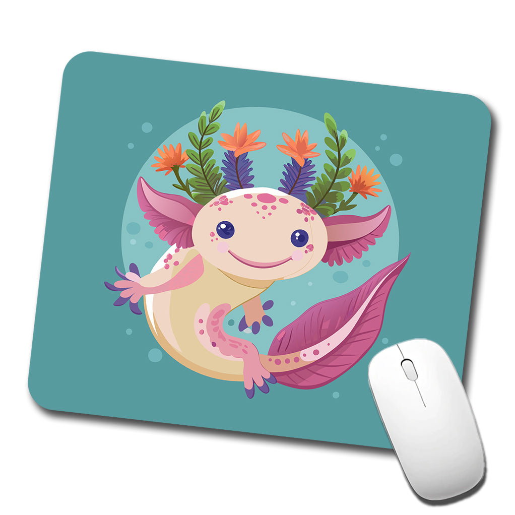 Axolotl Head Floral Flowers Low Profile Mouse Pad Mat