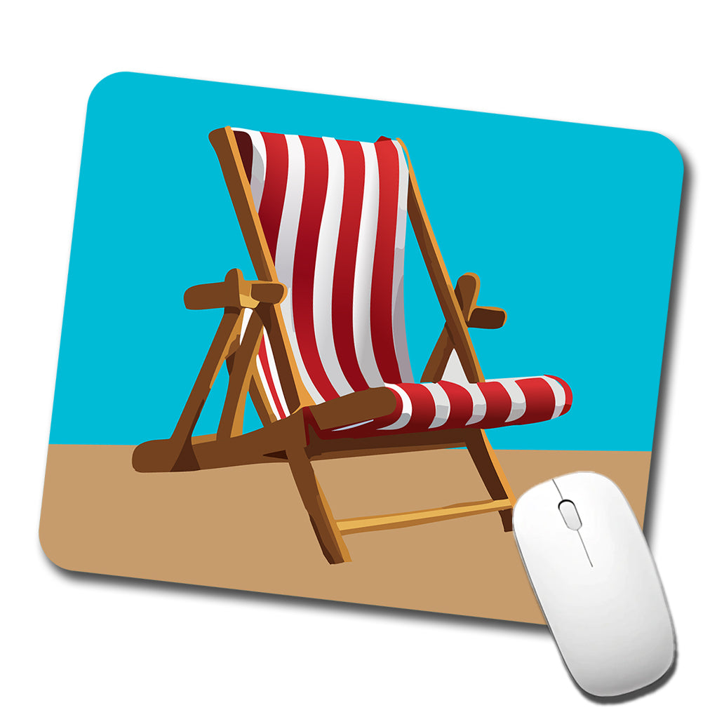 Beach Chair Red White Stripe Vacation Low Profile Mouse Pad Mat