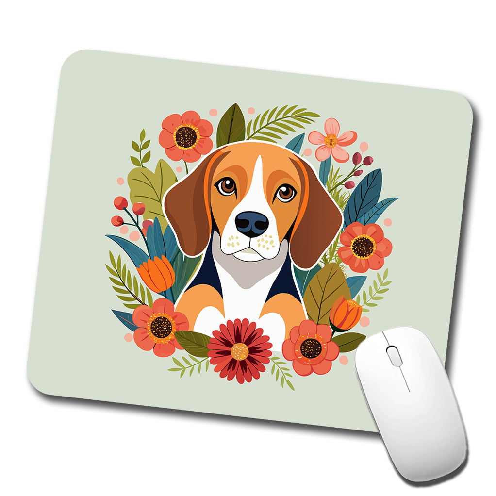 Beagle Dog Floral Flowers Low Profile Mouse Pad Mat