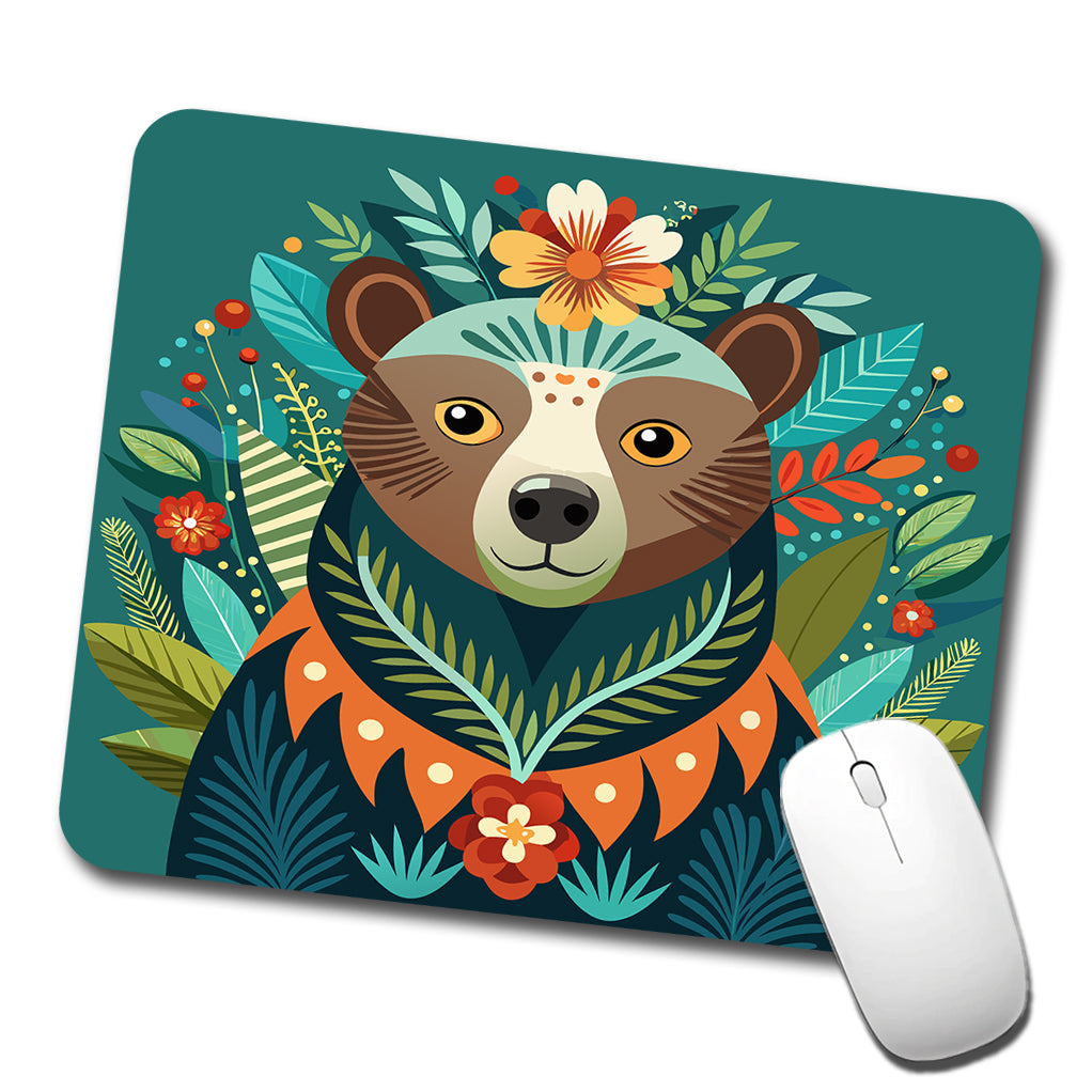 Bear Floral Flowers Low Profile Mouse Pad Mat