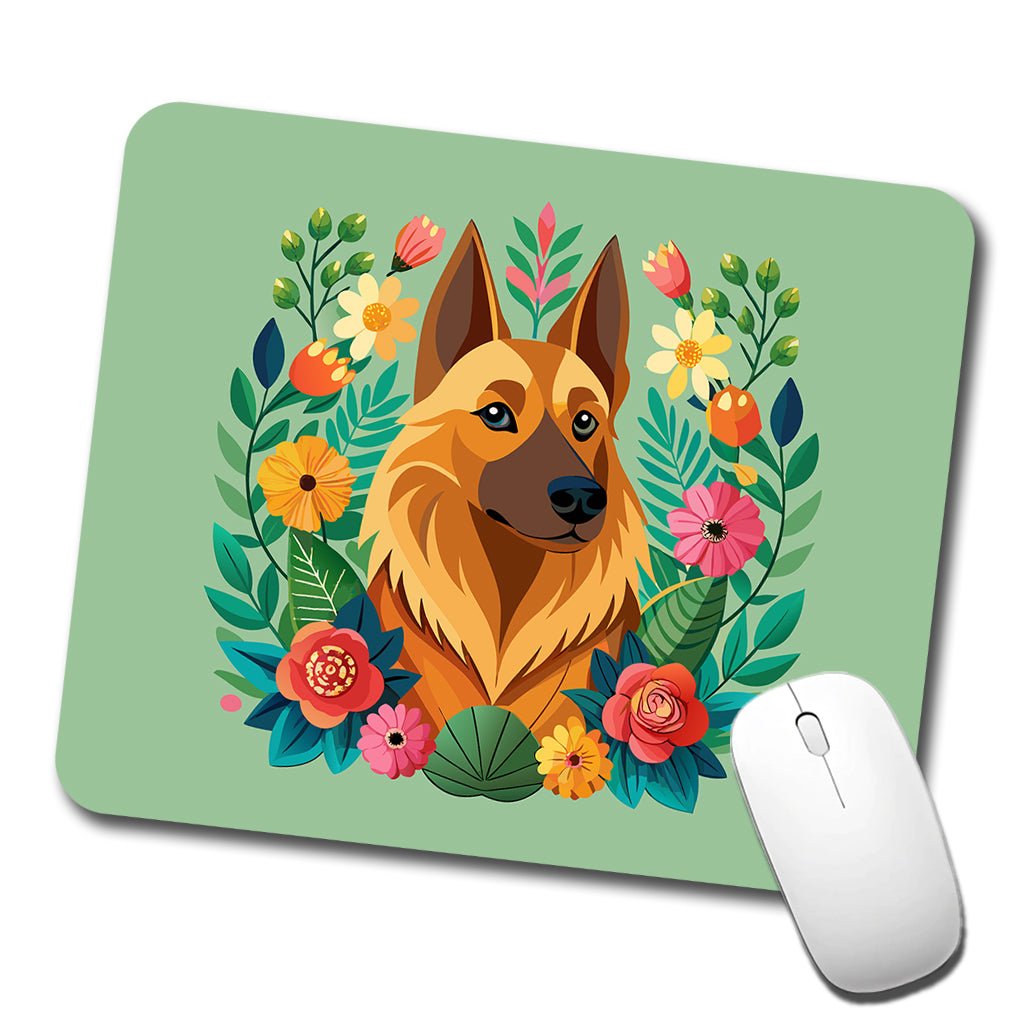 Belgian Shepherd Dog Floral Flowers Low Profile Mouse Pad Mat