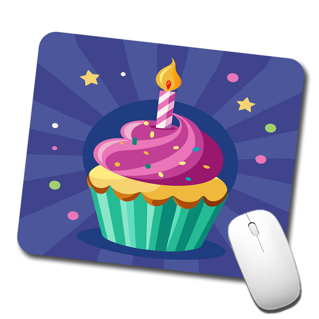Birthday Cupcake with Candle Low Profile Mouse Pad Mat