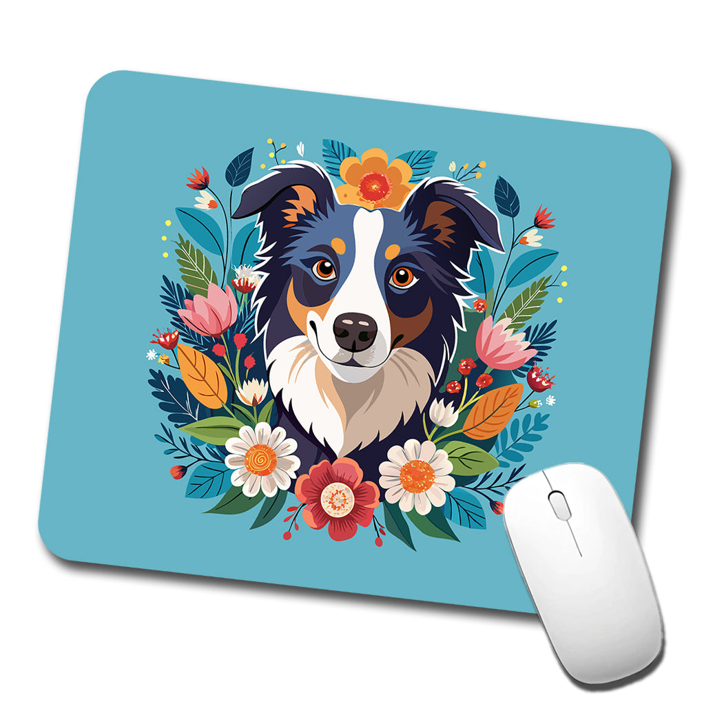 Border Collie Dog Floral Flowers Low Profile Mouse Pad Mat