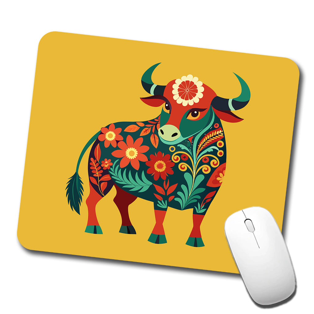 Bull Cow Floral Flowers Low Profile Mouse Pad Mat
