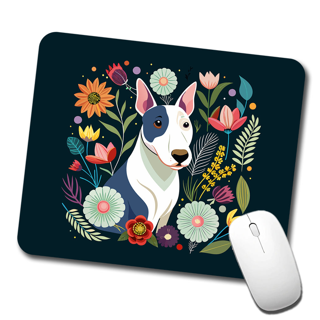 Bull Terrier Dog Floral Flowers Low Profile Mouse Pad Mat