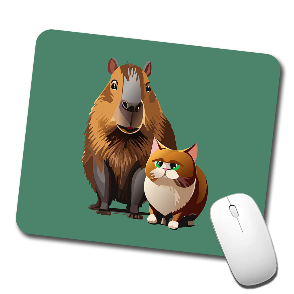Capybara and Cat Best Friends BFF Cute Low Profile Mouse Pad Mat