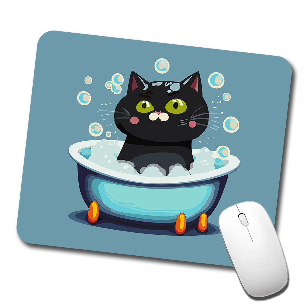 Cat Black Taking Bubble Bath Low Profile Mouse Pad Mat