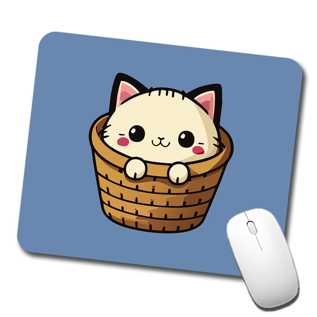 Cat Cute Chibi in Basket Low Profile Mouse Pad Mat