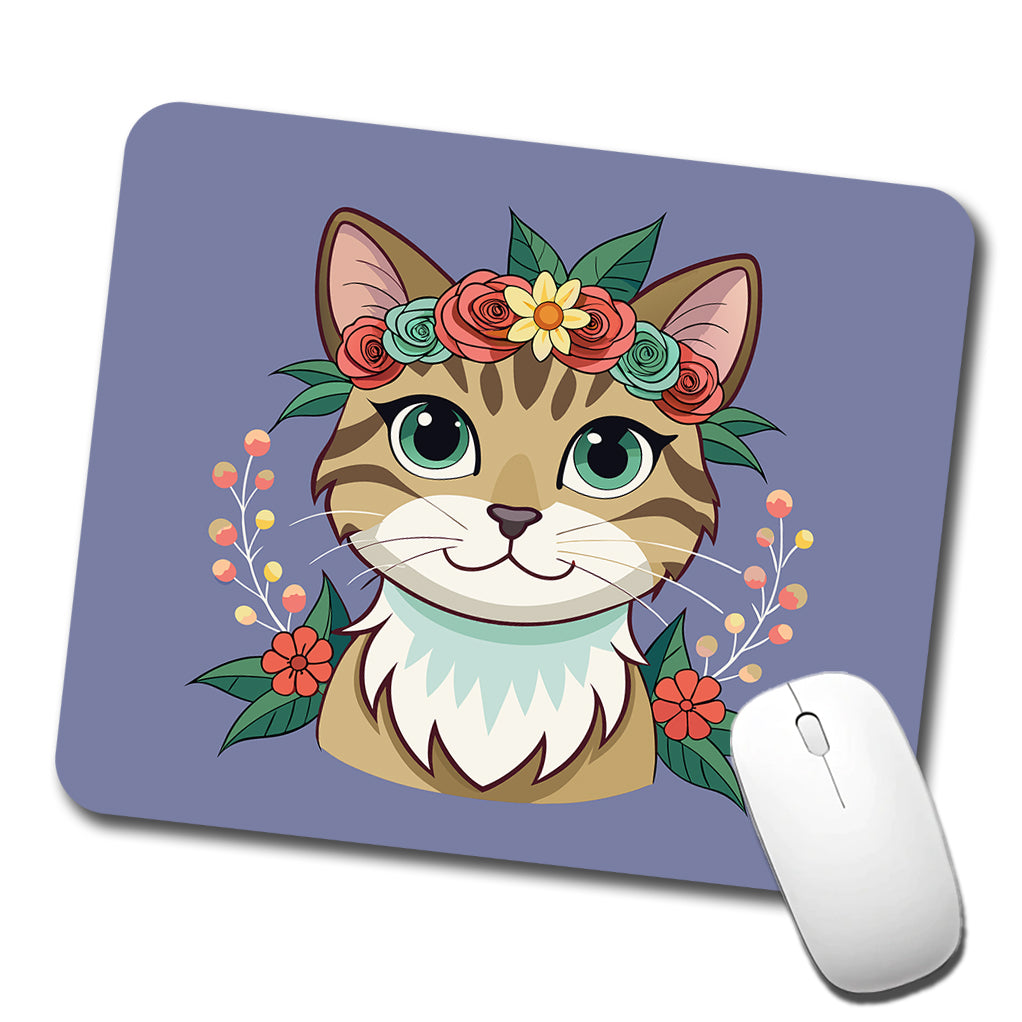 Cat Head Floral Flowers Low Profile Mouse Pad Mat