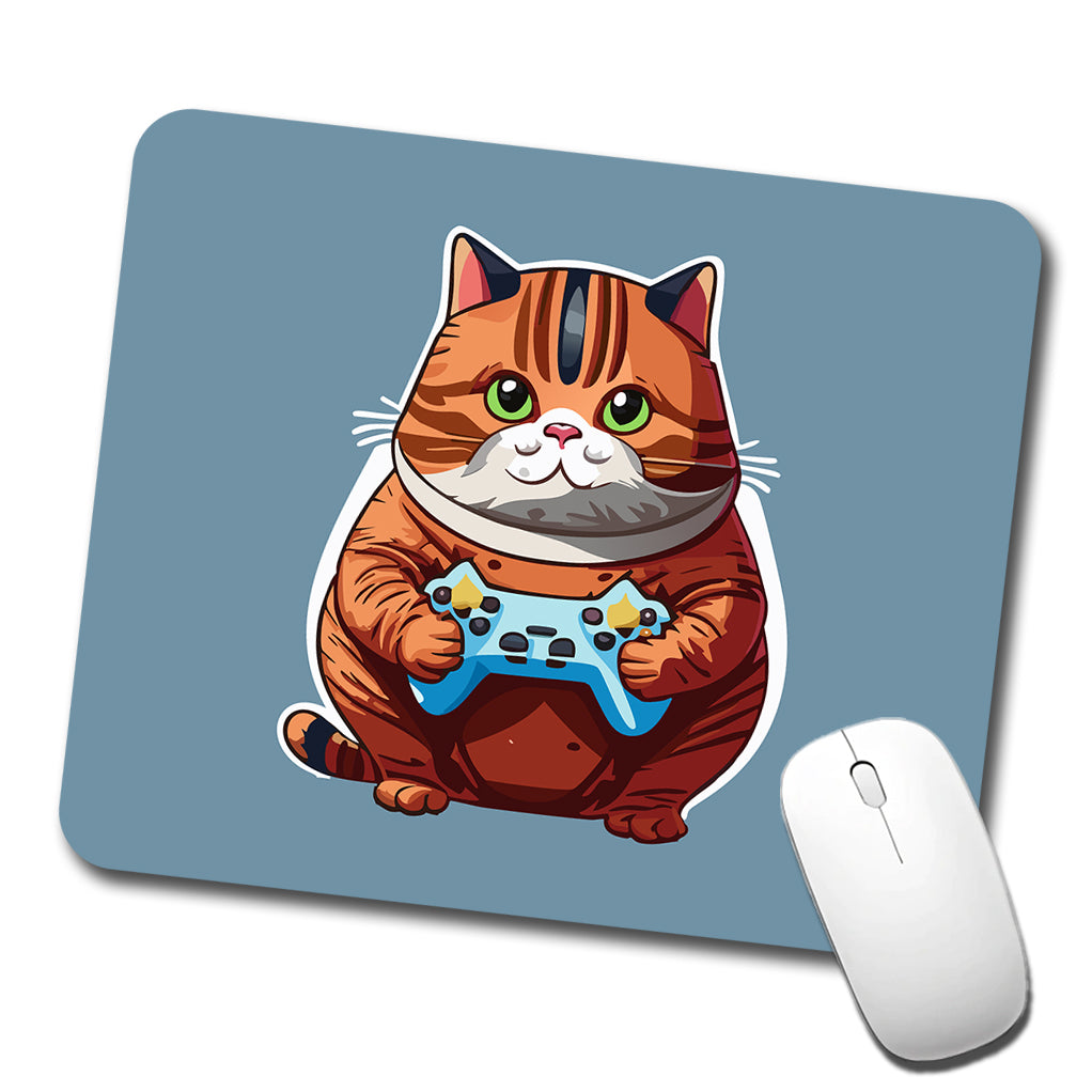 Cat Playing Game Gamer Gaming Chubby Low Profile Mouse Pad Mat