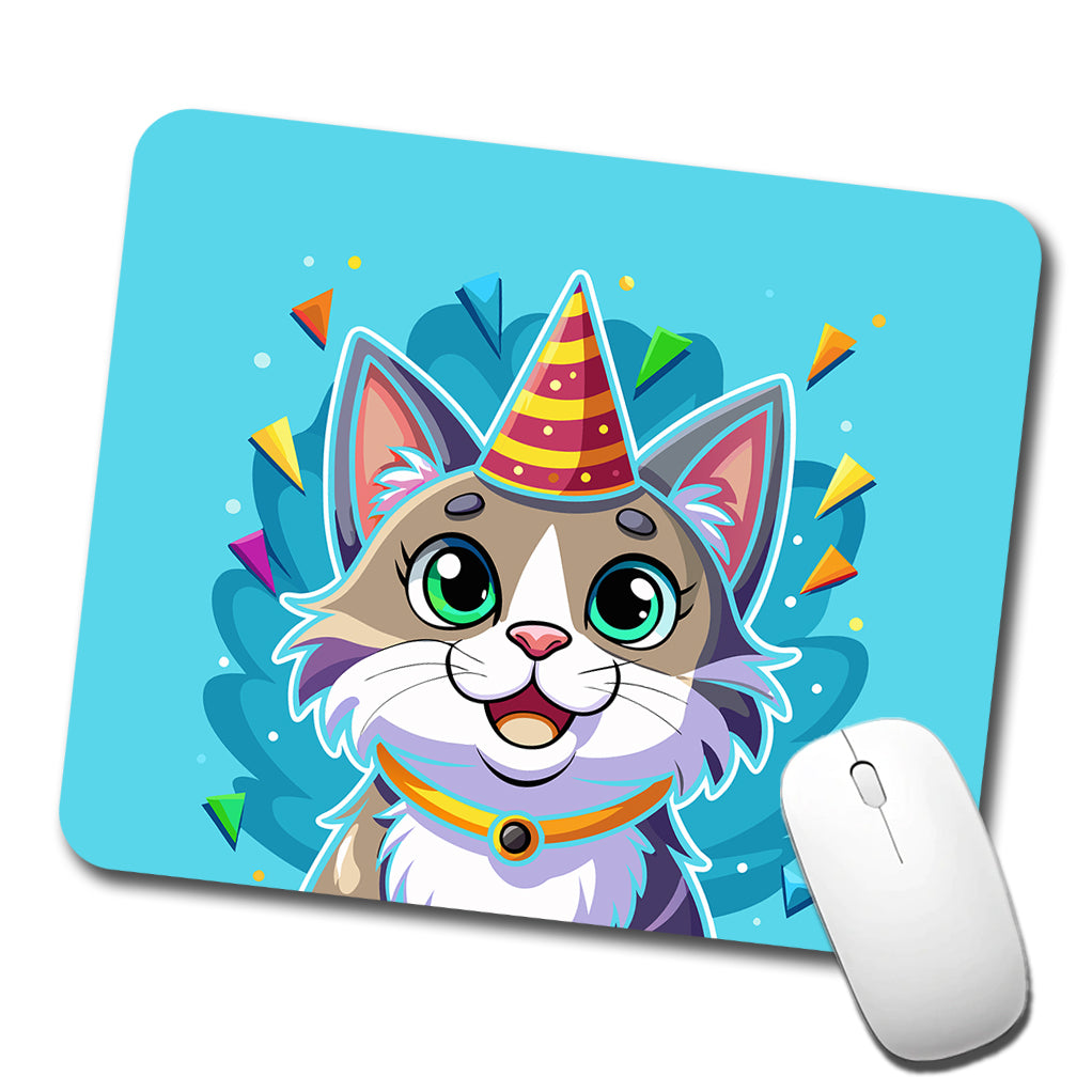 Cat Wearing Birthday Hat Low Profile Mouse Pad Mat
