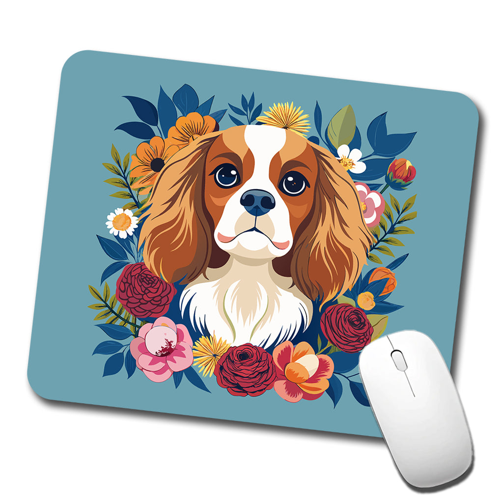 Cavalier King Charles Spaniel Dog Floral Flowers Low Profile Mouse Pad Mat