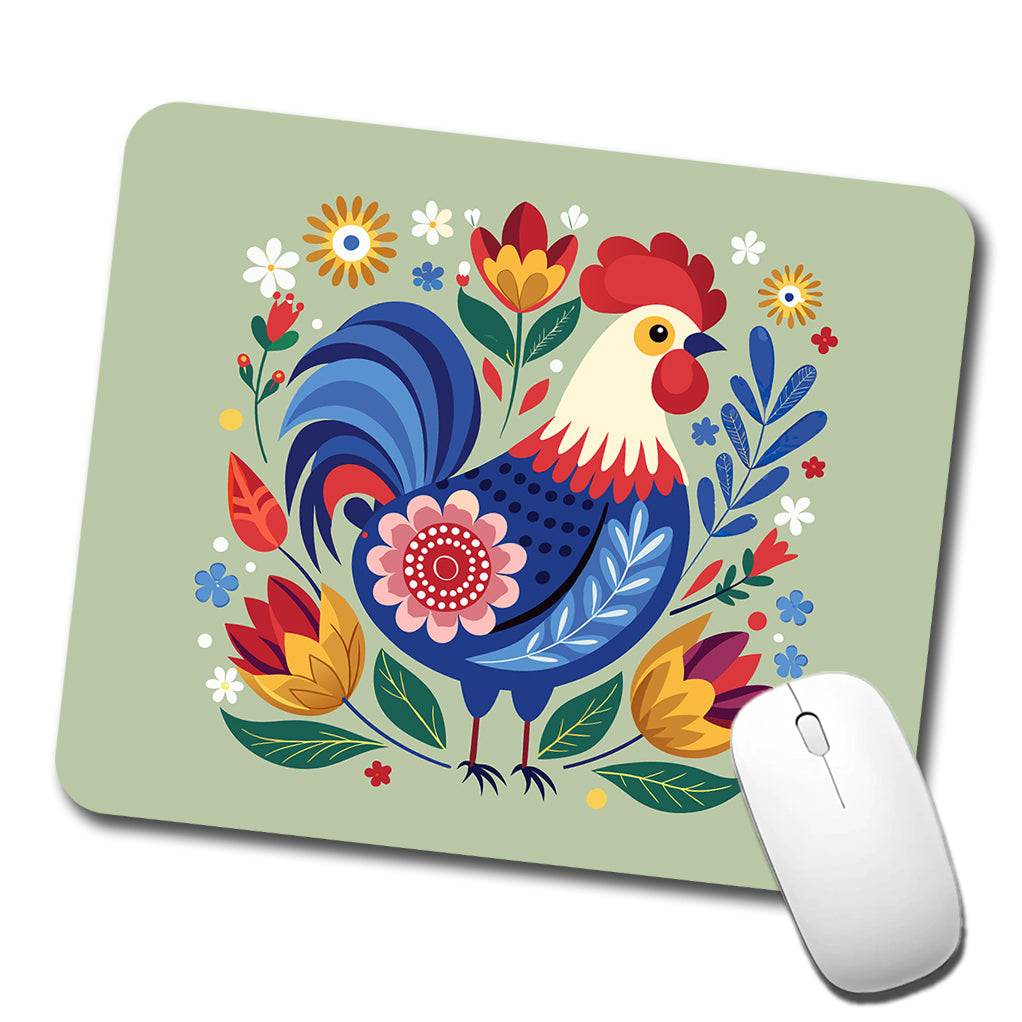 Chicken Rooster Floral Flowers Low Profile Mouse Pad Mat