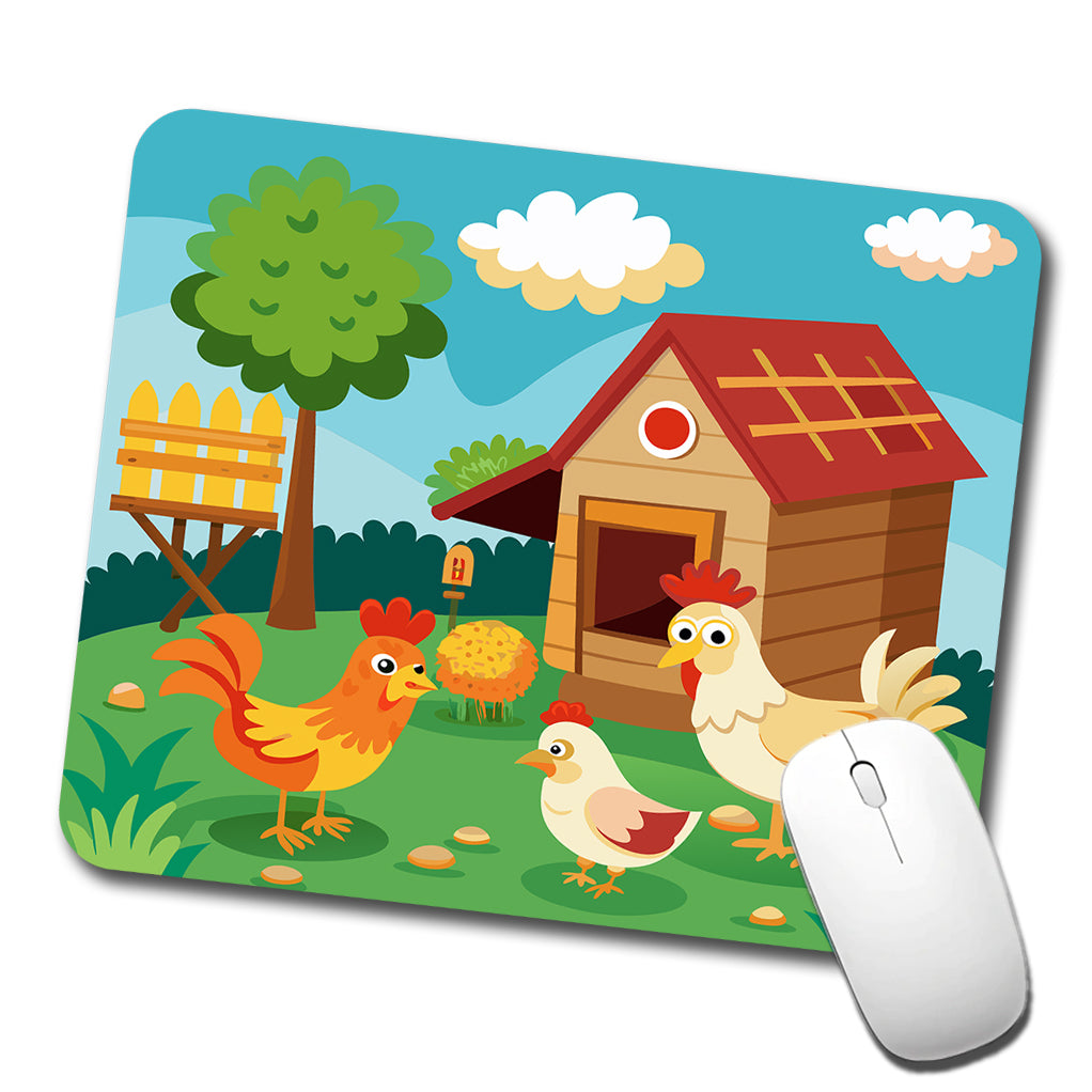 Chickens and Coop Cute Low Profile Mouse Pad Mat