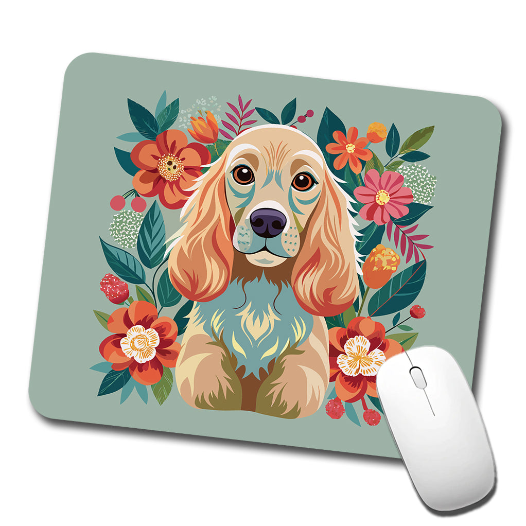 Cocker Spaniel Dog Floral Flowers Low Profile Mouse Pad Mat