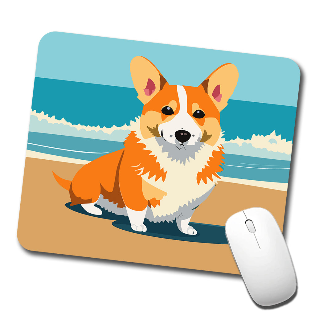 Corgi Dog on the Beach Ocean Low Profile Mouse Pad Mat