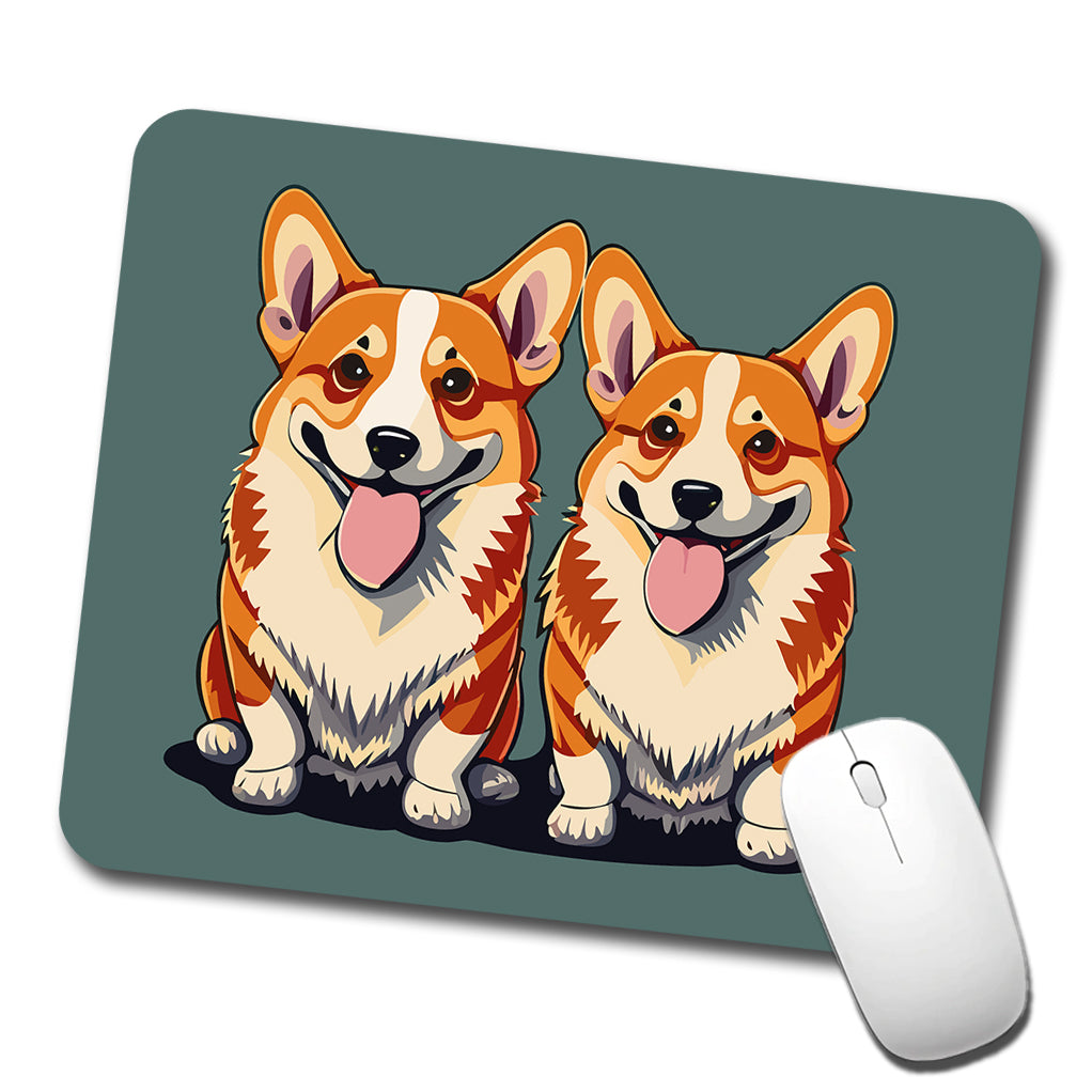 Corgis Dog Friends Brother Sister Two 2 Low Profile Mouse Pad Mat