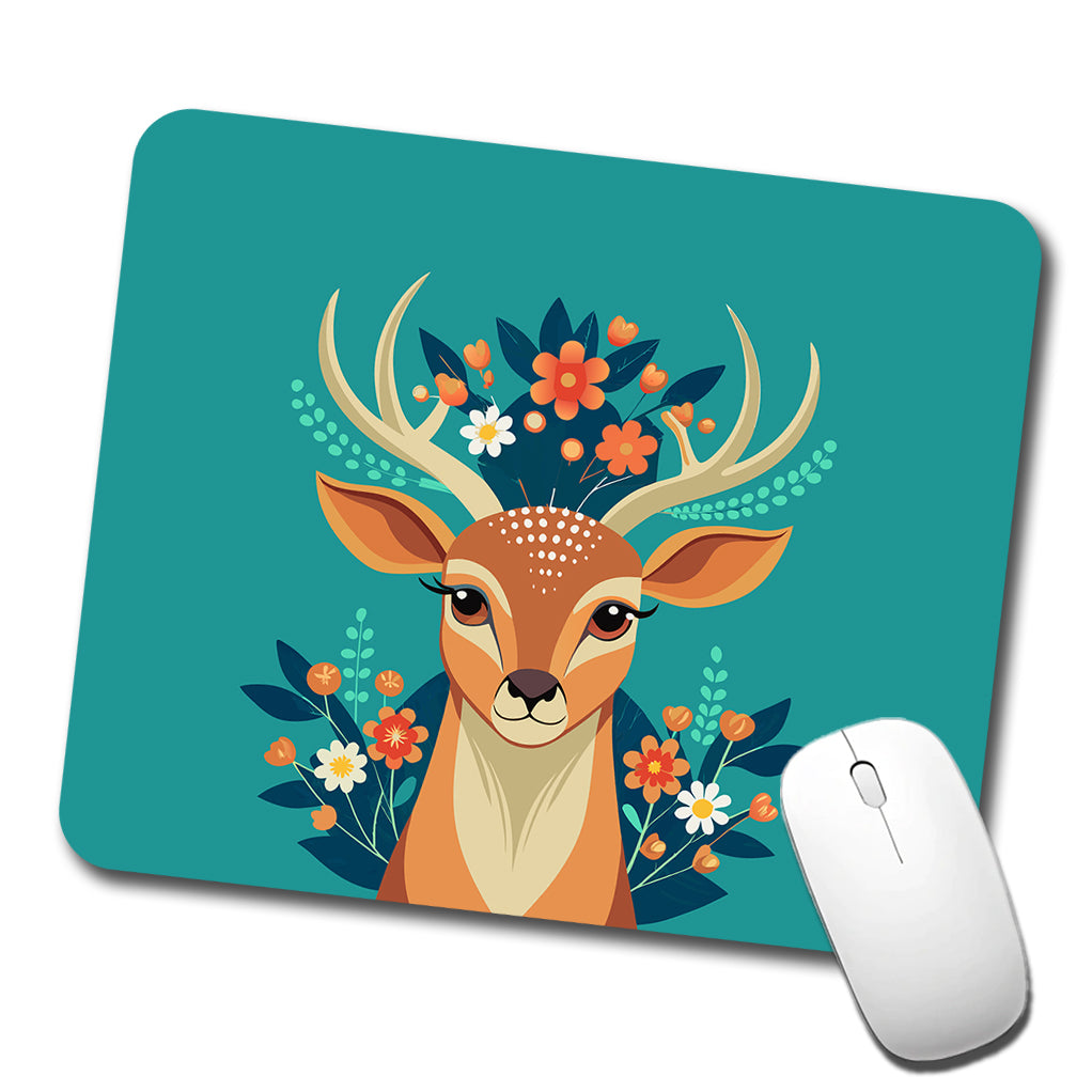 Deer Head Floral Flowers Low Profile Mouse Pad Mat