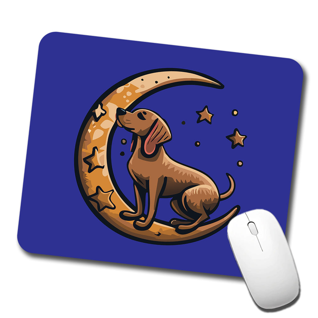 Dog on Crescent Moon Stars Cute Low Profile Mouse Pad Mat