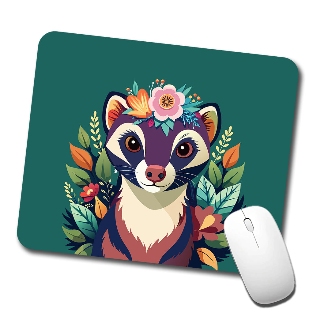 Ferret Head Floral Flowers Low Profile Mouse Pad Mat