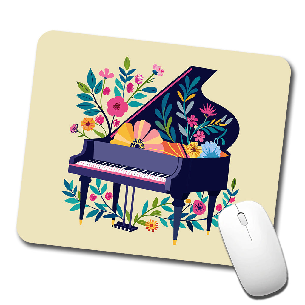 Grand Piano Music Floral Motif Low Profile Mouse Pad Mat