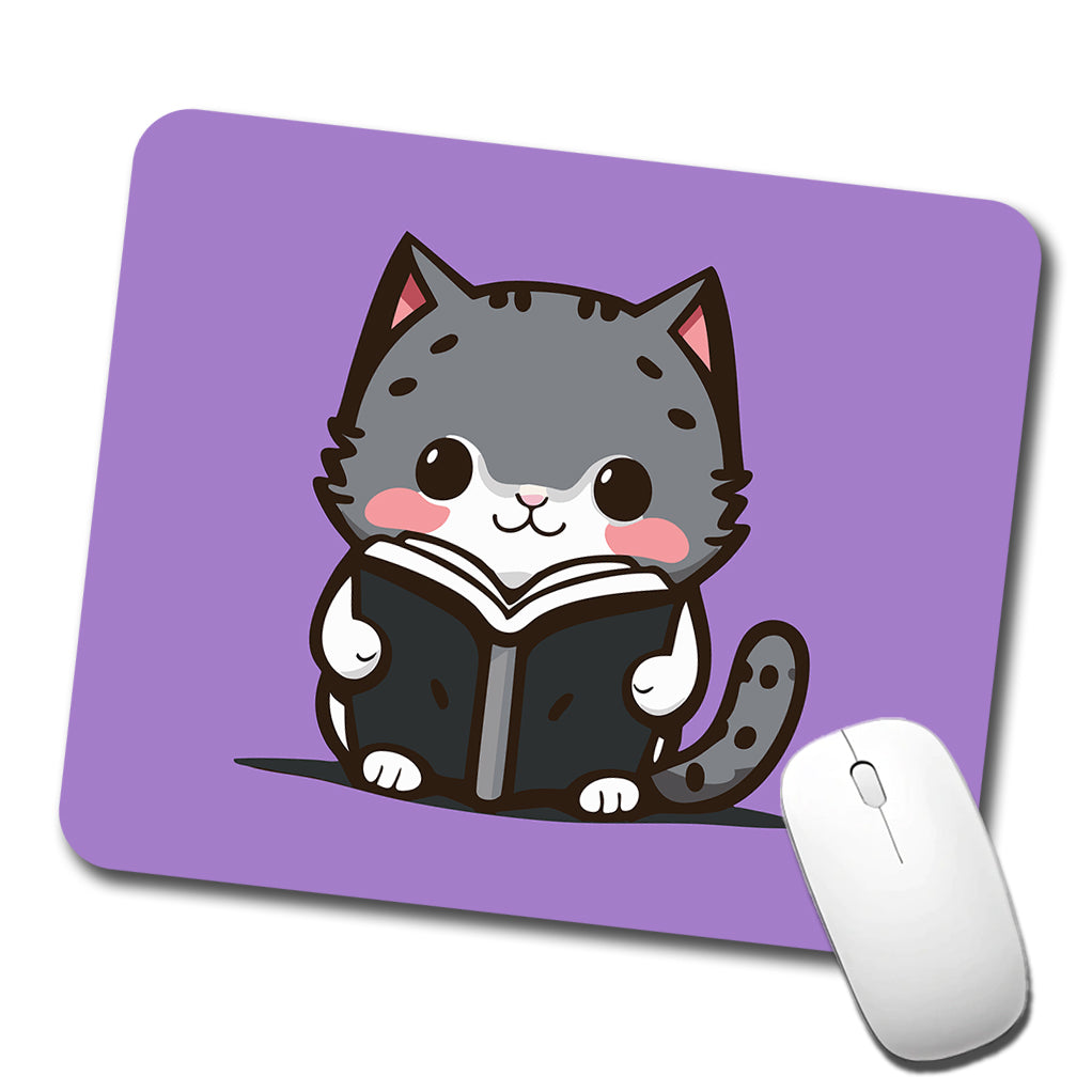 Gray Cat Reading Book Low Profile Mouse Pad Mat