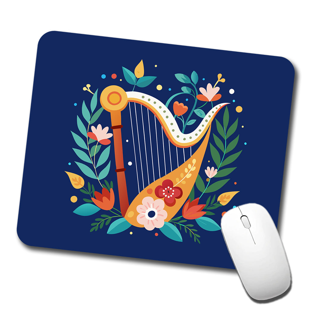 Harp Music Floral Motif Low Profile Mouse Pad Mat
