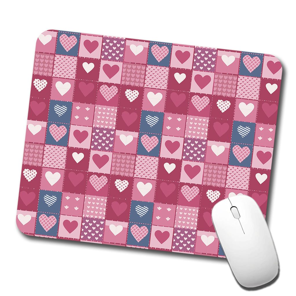 Hearts Quilt Valentines Day Anniversary Love Wedding Pattern Low Profile Mouse Pad Mat