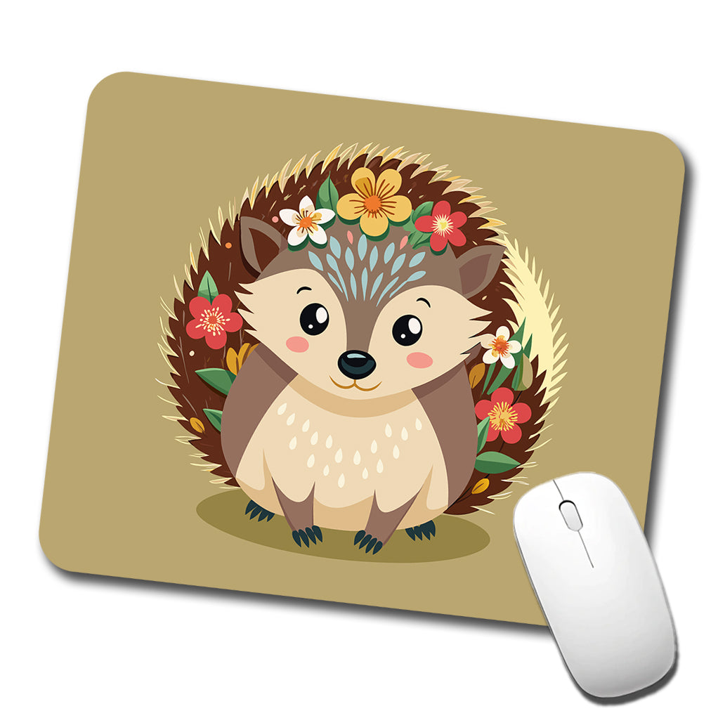Hedgehog Floral Flowers Low Profile Mouse Pad Mat