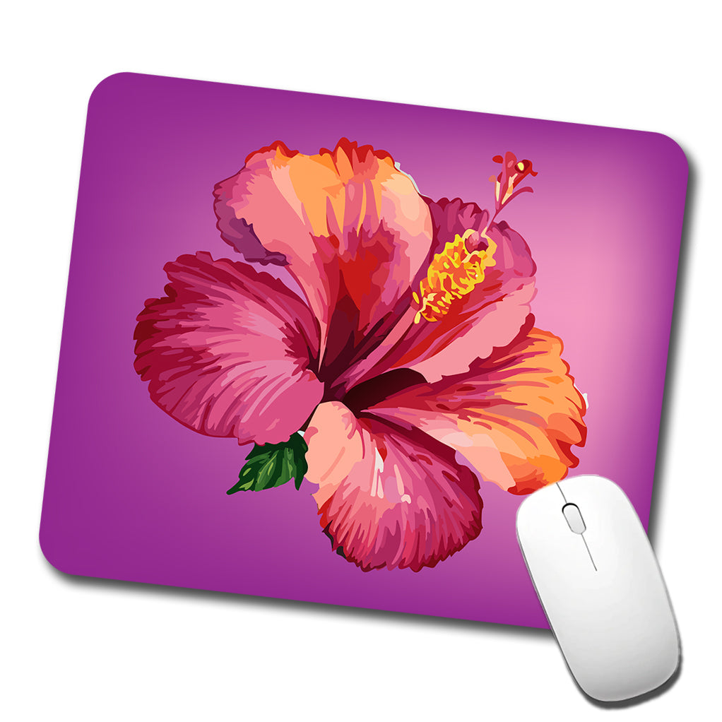 Hibiscus Flower Tropical Watercolor Low Profile Mouse Pad Mat