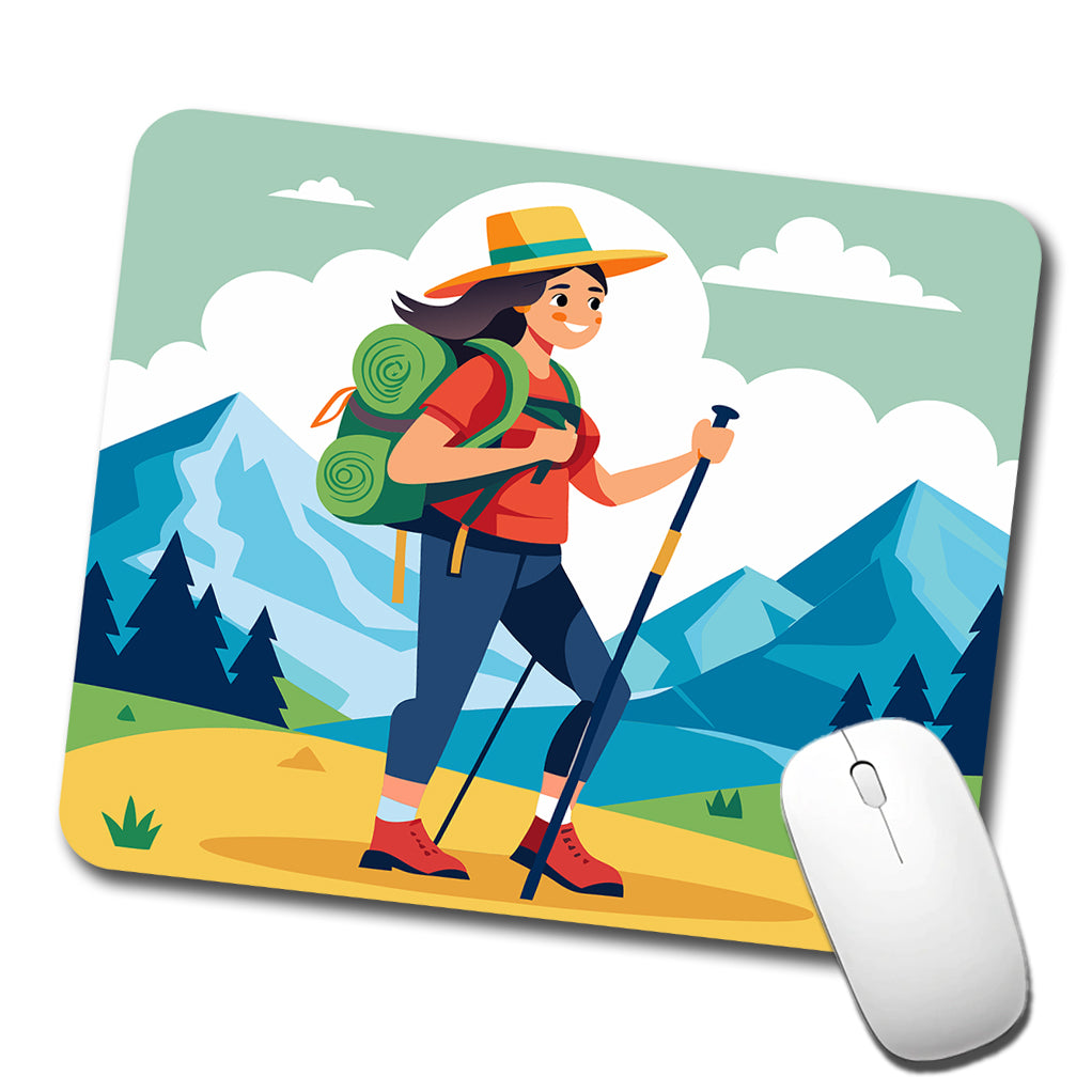 Hiker Hiking Backpacking Woman Low Profile Mouse Pad Mat