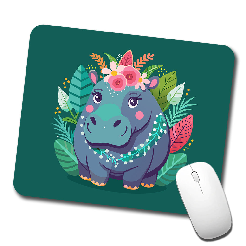 Hippopotamus Floral Flowers Low Profile Mouse Pad Mat