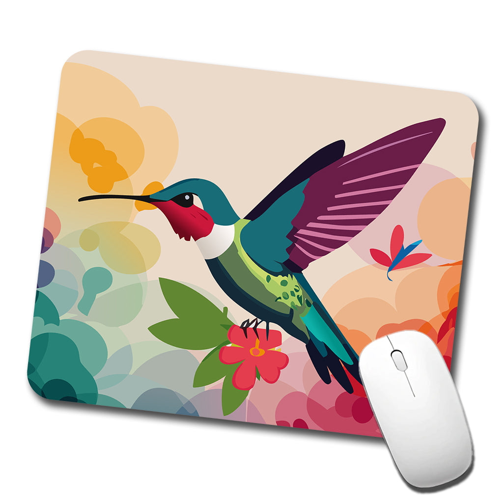 Hummingbird Colorful with Flowers Low Profile Mouse Pad Mat