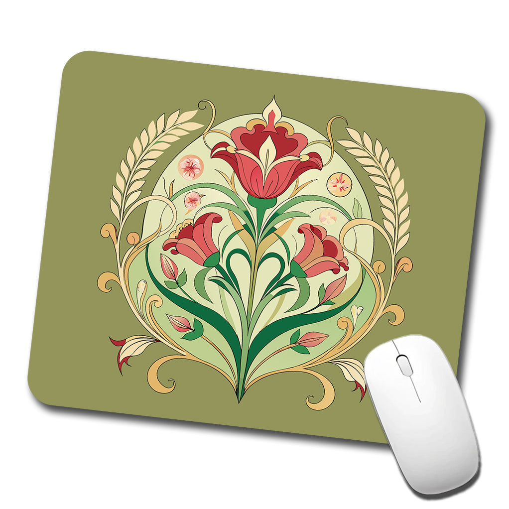 Light Floral Art Nouveau Flowers Elegant Low Profile Mouse Pad Mat