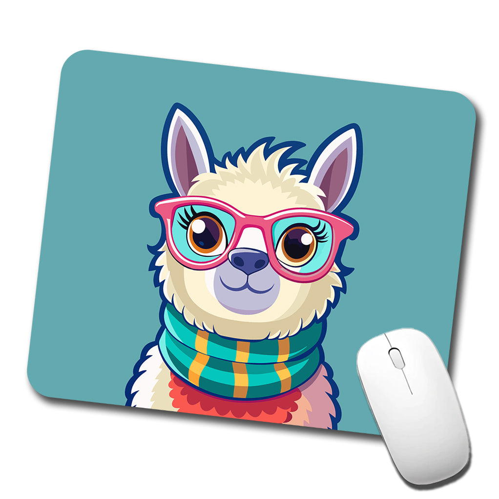 Llama Cute Wearing Glasses Low Profile Mouse Pad Mat