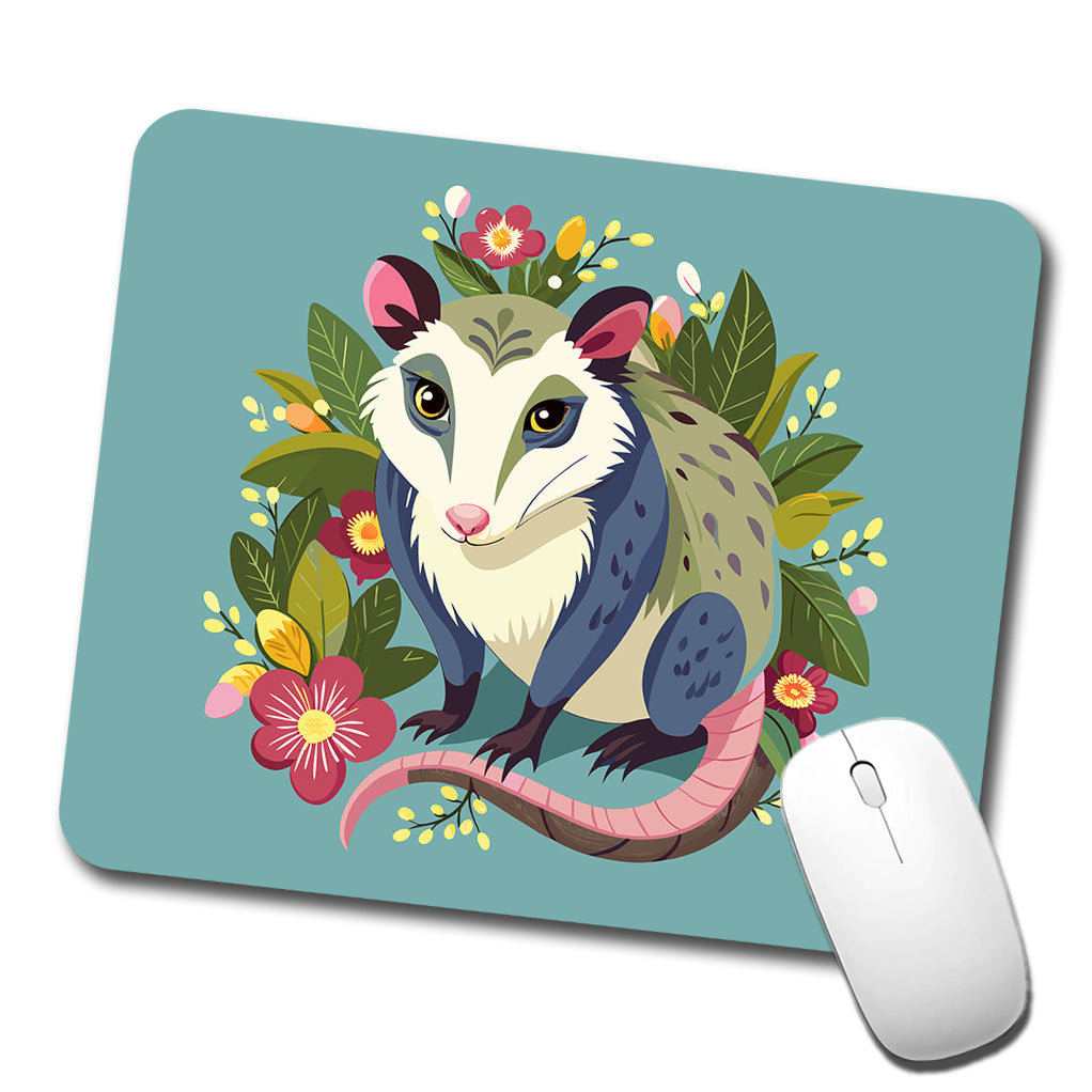 Opossum Floral Flowers Low Profile Mouse Pad Mat