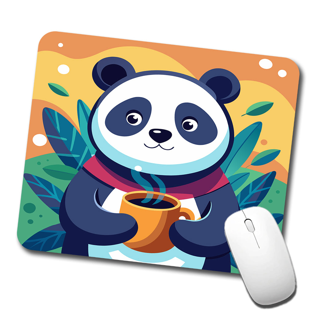 Panda Drinking Coffee Low Profile Mouse Pad Mat